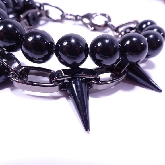 Joomi Lim Women's Single Row Spike Black Bead Two Row Bracelet NWOT 168 - Picture 6 of 8